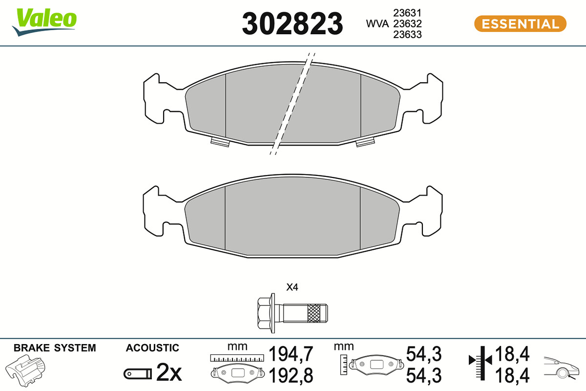 Kit pastiglie freno, Freno a disco - 302823 VALEO